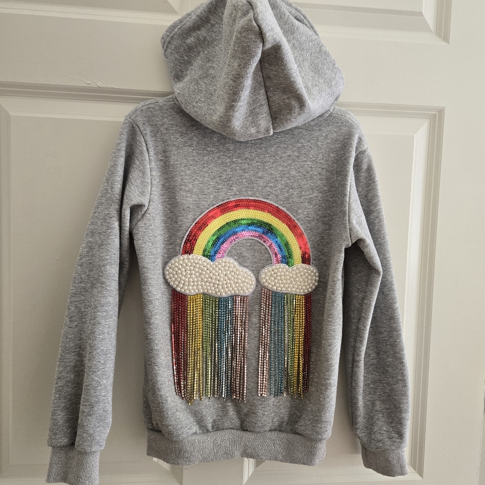 Crystal Rainbow Hoodie With Pearls ☁️🌈